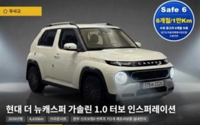 인천전액할부중고차 더 뉴 캐스퍼 1.0 가솔린 터보 매물 사진 4 - 2025/10 4,420km